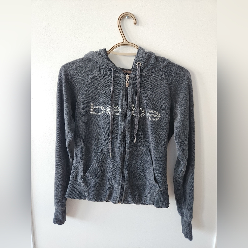 Gray Bebe Zip-Up Hoodie S